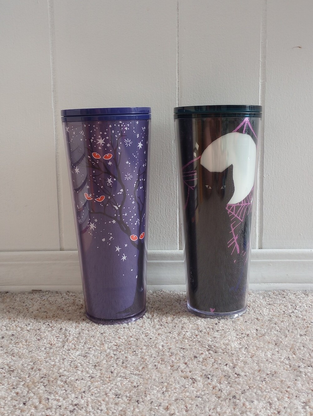 Starbucks Halloween Tumblers Cat Spider Web Night Stars Owl Eyes Glitter